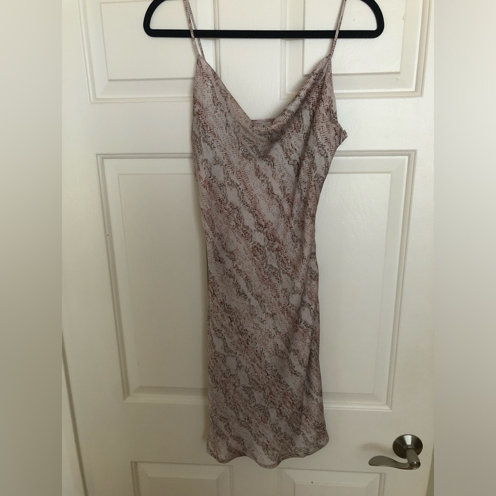Elegant Cream and Brown Spaghetti Strap Slip Dress